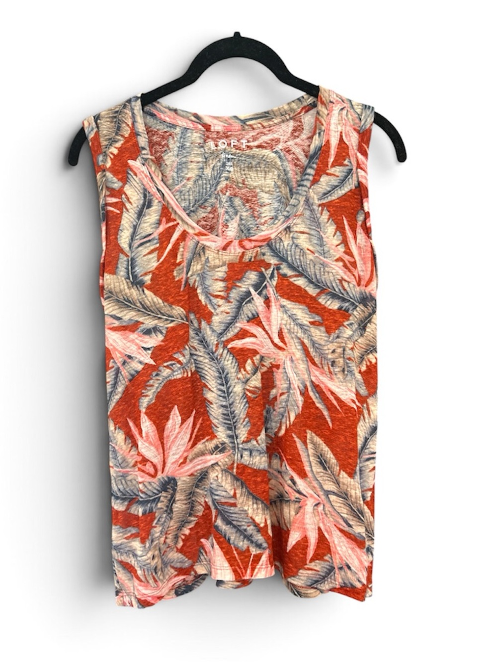 Loft 100% Linen Tropical Palm Leaf Tank Top | Size XS
